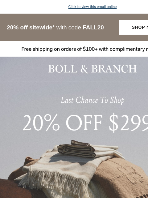 bollandbranch newsletter: Hurry: 20% off sitewide is ending soon