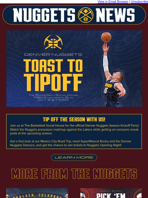 thedenvernuggets newsletter: You’re Invited: Toast to Tipoff 🏀
