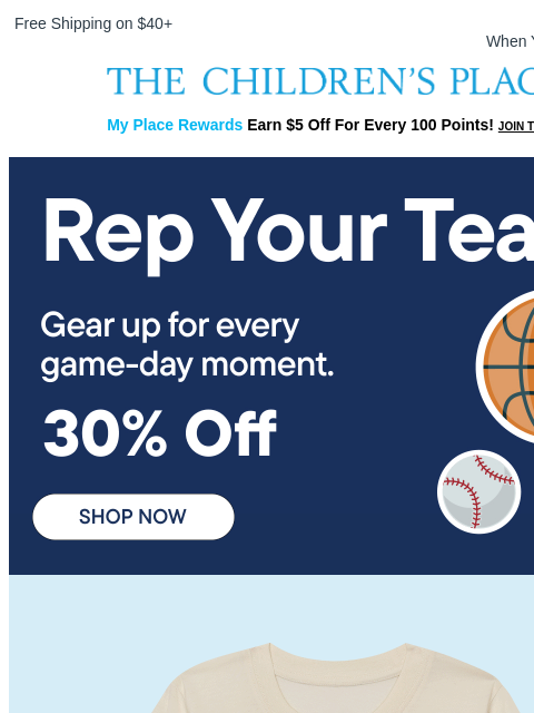 childrensplace newsletter: Rep Your Team for Game Day 🏈⚾️🏀