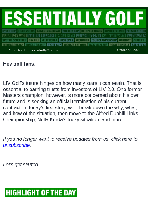 newsbreakexpress newsletter: Major Champ's Career Caught in LIV Limbo