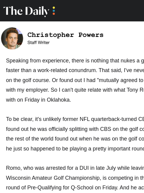 golfdigest newsletter: Brutal timing for Tony Romo