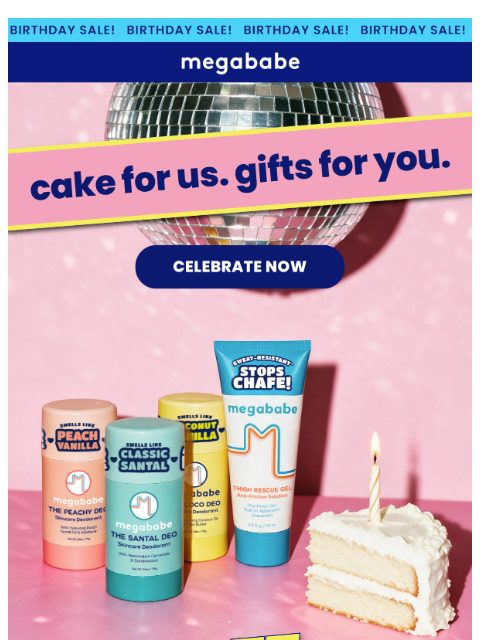 megababebeauty newsletter: 20% off sitewide starts NOW🪩🎂