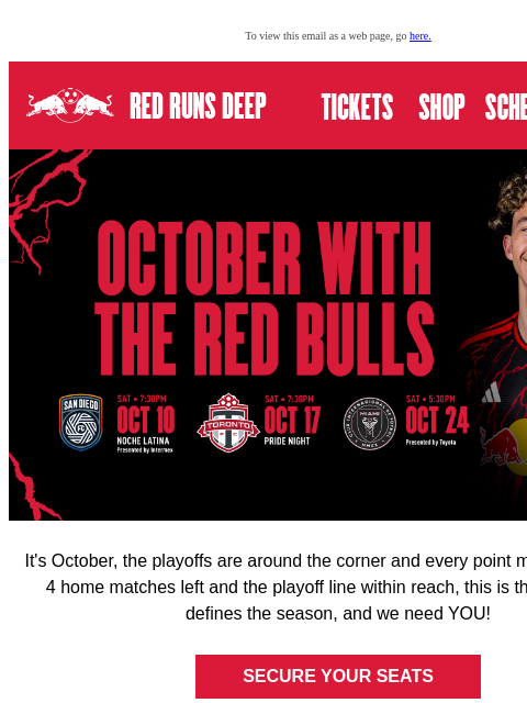 newyorkredbulls newsletter: 🚨Playoff Stakes & Home Field Energy. October is H...
