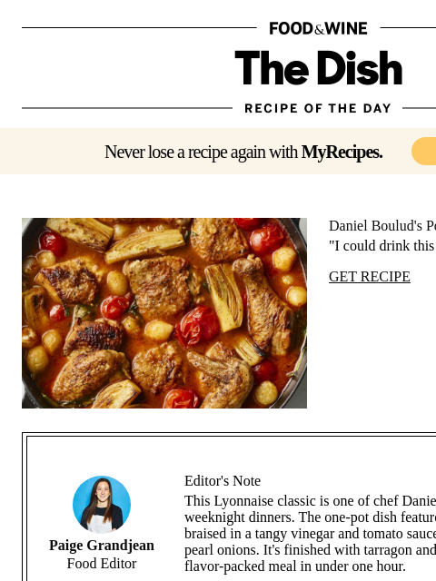 foodandwine newsletter: Daniel Boulud's Poulet au Vinaigre