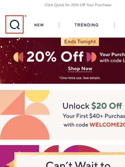 Click Quick for 20% Off Your Purchase QVC New TRENDING DEALS 20%off Unlock $20 off Your First Purchase 5 easy pays on everything rings skincare apple tracfone tsv pickleball header Chefologist Set of 3