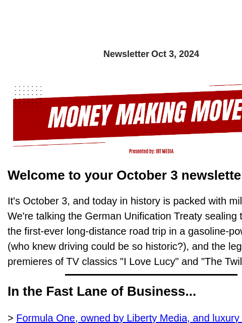 Newsletter Oct 3, 2024 Welcome to your October 3 newsletter! It's October 3, and today in history is packed with milestones! We're talking the German Unification Treaty sealing the deal, the