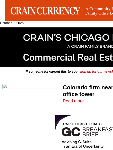 crainalerts newsletter: Colorado investor eyes Mag Mile office tower