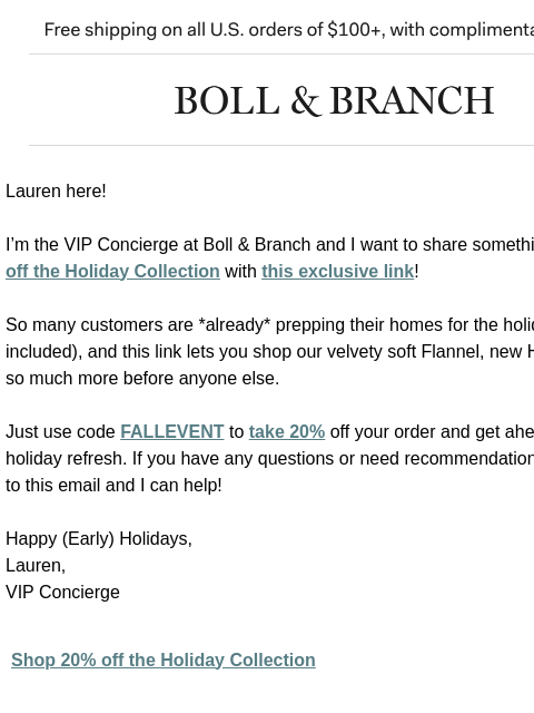 bollandbranch newsletter: First look! Holiday Collection (now 20% off)