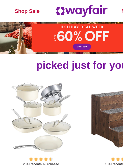 wayfair newsletter: COOKWARE SETS π  π₯ Holiday hosting = UP TO 60% OF...