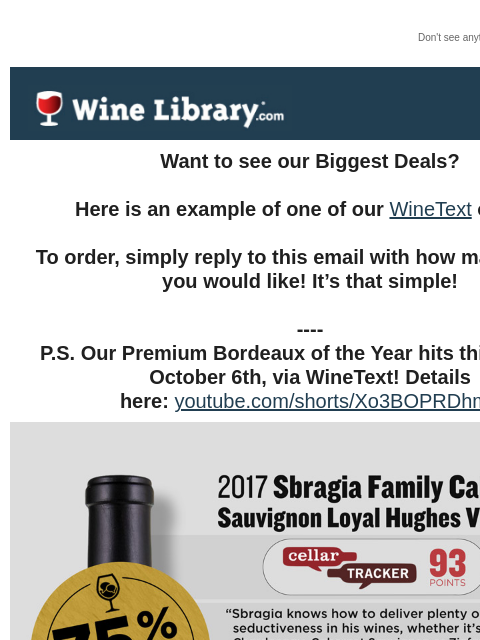 winelibrary newsletter: Did you see this offer? A $120 SRP Ultra Premium N...