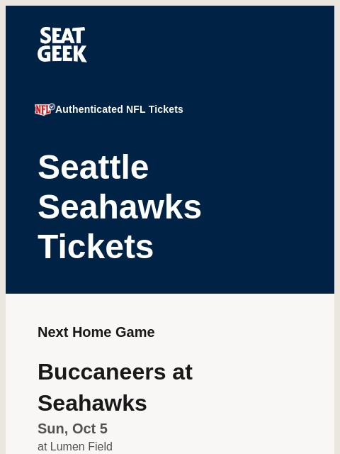 seatgeek newsletter: Seahawks vs Buccaneers