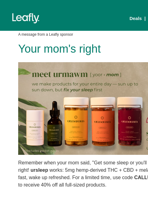leafly newsletter: 40% off ursleep 😴