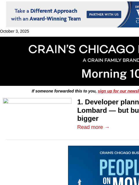 crainalerts newsletter: Developer goes big in Lombard