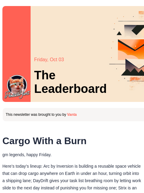 producthunt newsletter: 😸 Delivery from space