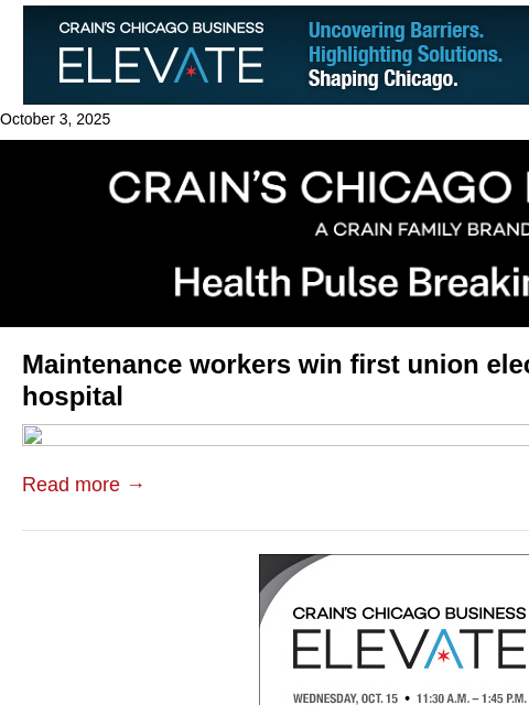 crainalerts newsletter: Advocate maintenance workers win union vote disput...