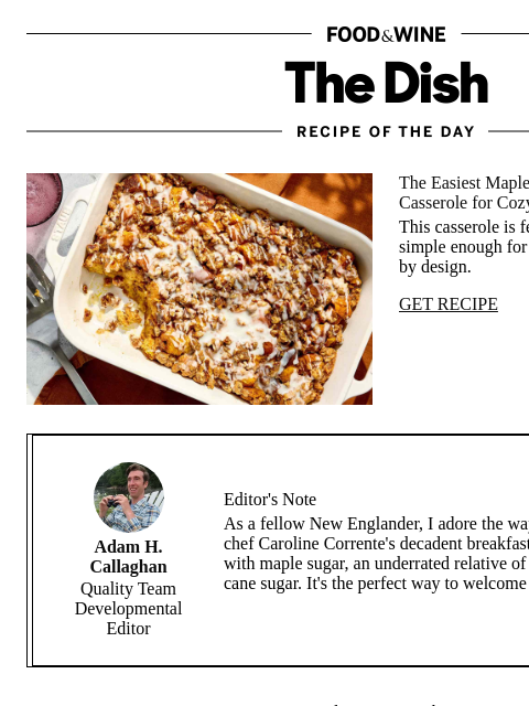 foodandwine newsletter: Maple Pumpkin French Toast Casserole