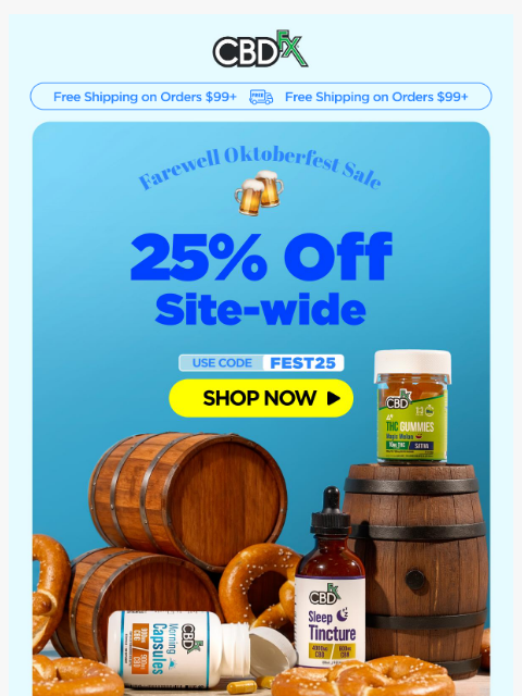 cbdfx newsletter: 25% OFF Farewell Oktoberfest Sale is ON! 💪