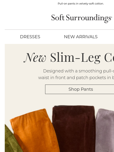 softsurroundings newsletter: New Stretch Corduroys for Fall