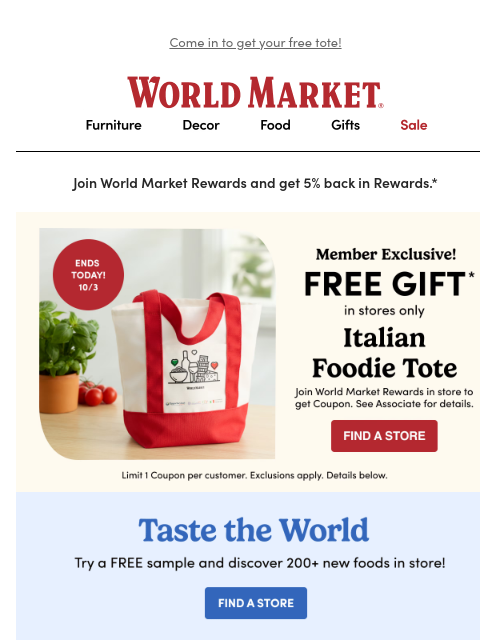 emailworldmarket newsletter: 🎁  Last day to get your FREE gift in store!