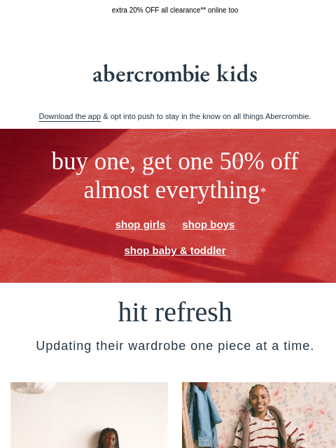 abercrombie newsletter: jeans, sweatshirts, active—BOGO 50% OFF almost eve...
