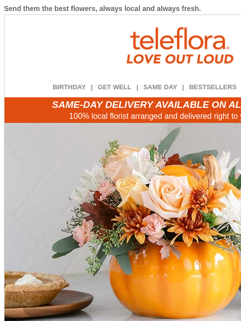 teleflora newsletter: 20% Off 🍂🎃 Carve Out Some Joy!
