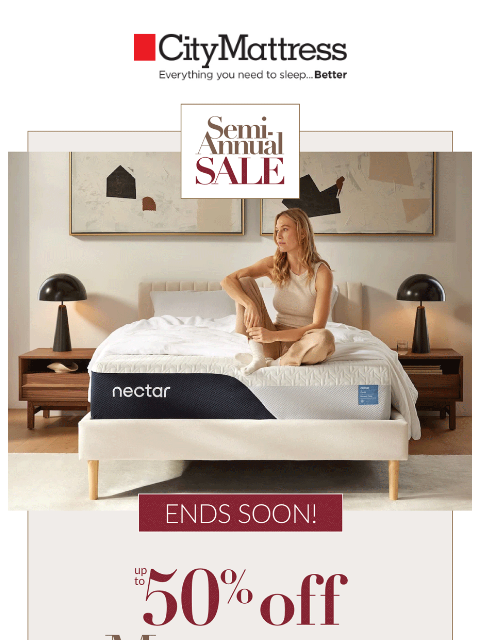 citymattress newsletter: Ends Soon: Up to 50% Off Mattresses