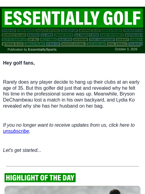 newsbreakexpress newsletter: Pro, 35, Gives His Reason For Retirement