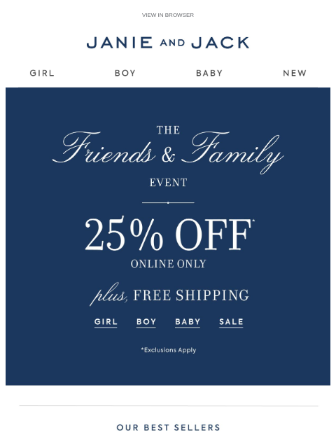 janieandjack newsletter: Up to 60% off sale for Friends & Family