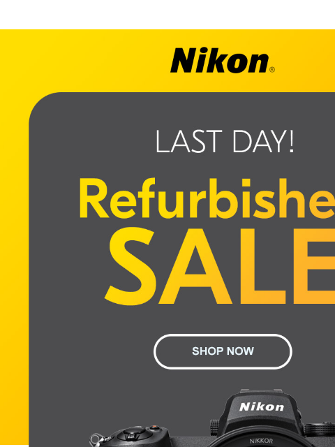 Don't miss these great deals on refurbished products View as web page Nikon | Last Day! | Refurbished Sale | Shop Now Z 6II Body Only lens sold separately (Refurbished) New $1599.95 Save $400