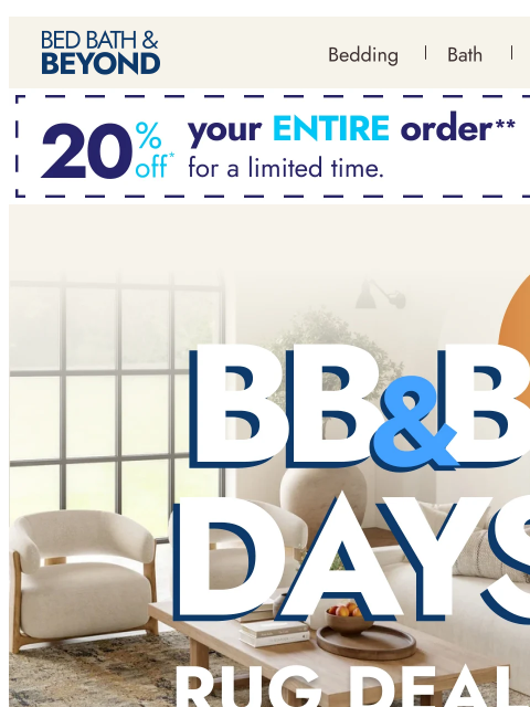 bedbathandbeyond newsletter: Up to 70% off rugs 🏡