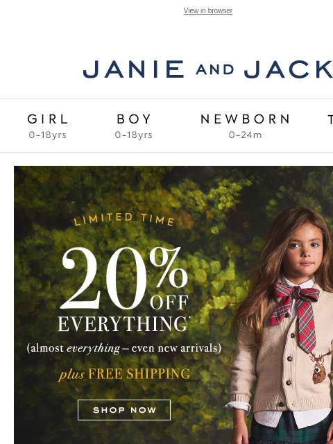 janieandjack newsletter: New looks to fawn over: 20% off + free shipping