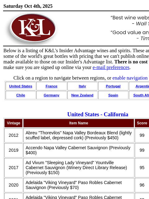 klwines newsletter: Insider's Advantage