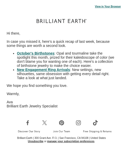 brilliantearth newsletter: Say hello to October's gems