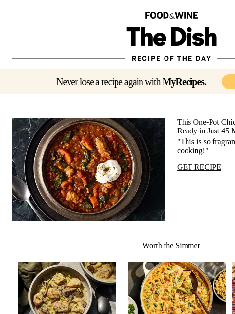 foodandwine newsletter: One-Pot Chicken and Red Lentil Stew