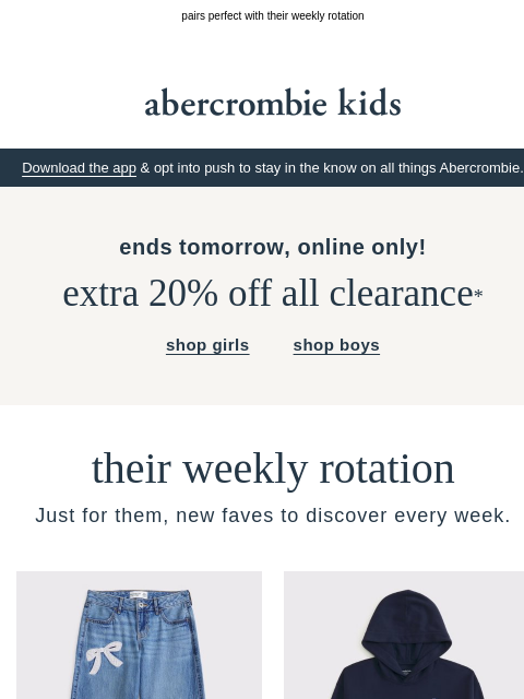 abercrombie newsletter: extra 20% OFF all clearance ends soon