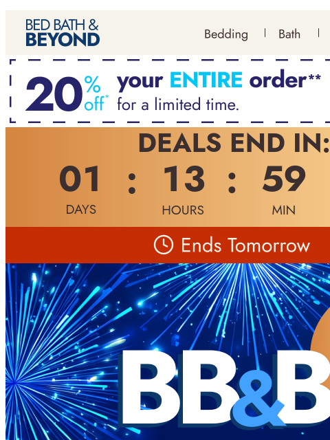 bedbathandbeyond newsletter: Up to 70% off ends tomorrow ⌛