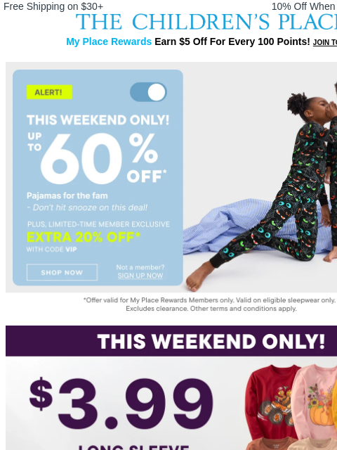 childrensplace newsletter: 👏 Weekend Steal: Up to 60% OFF PJs + Extra 20% OF...