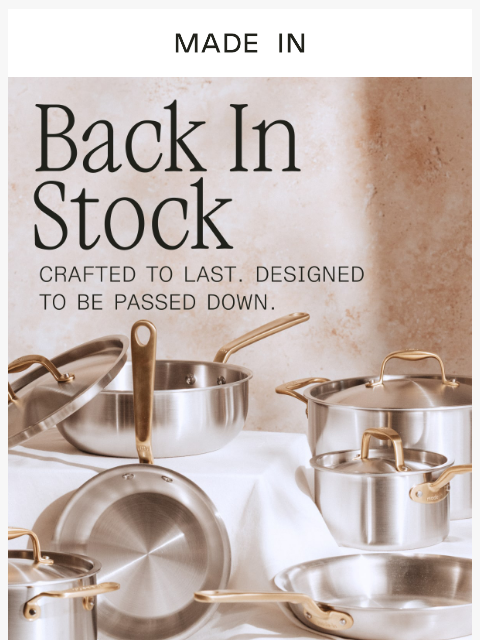 madeincookware newsletter: Antique Brass Is Back in Stock