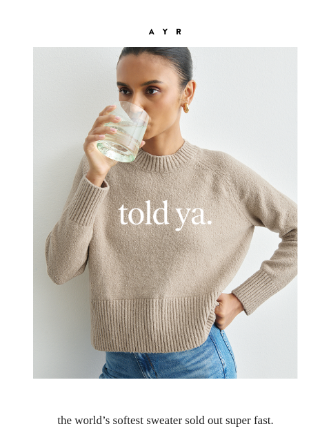 ayr newsletter: your favorite sweater’s back