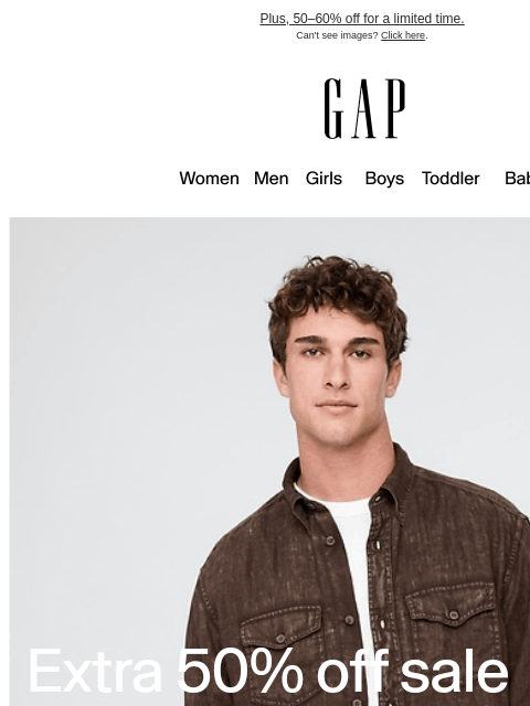 gap newsletter: 50% off sale ends today
