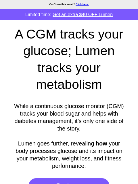 lumen newsletter: Lumen vs. CGMs: Which is right for you?