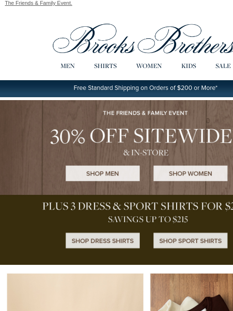 brooksbrothers newsletter: In style with 30% off sitewide + 3 shirts for $229