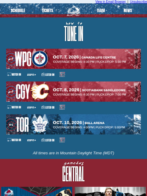 thecoloradoavalanche newsletter: Tune In as the Avalanche Take on the Jets, Flames,...