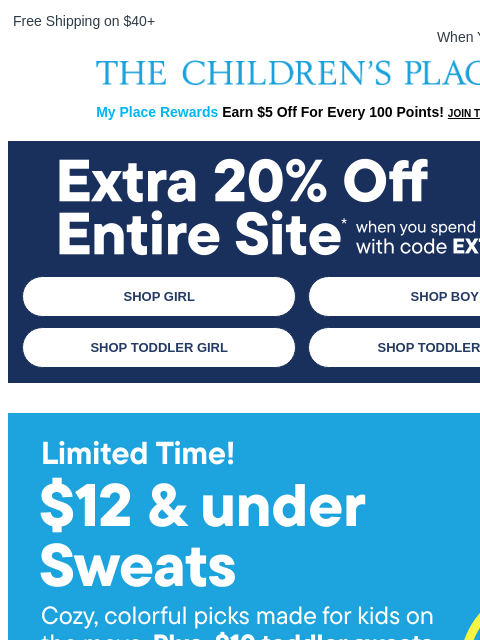 childrensplace newsletter: The extra 20% era ends today ⏰
