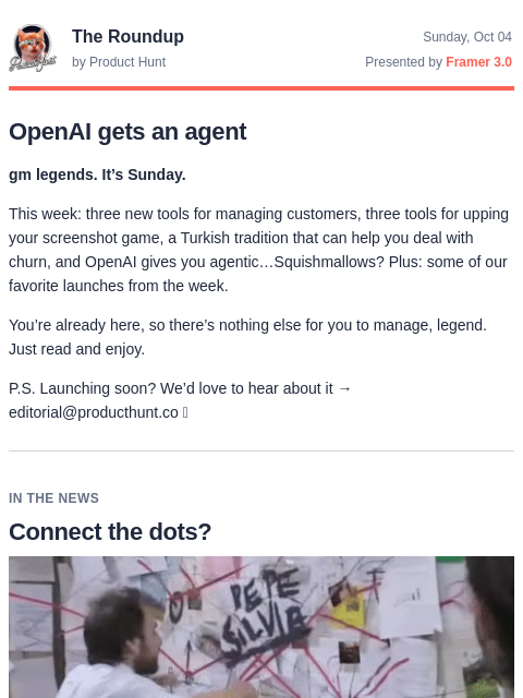 producthunt newsletter: 😸 OpenAI connects the Dots