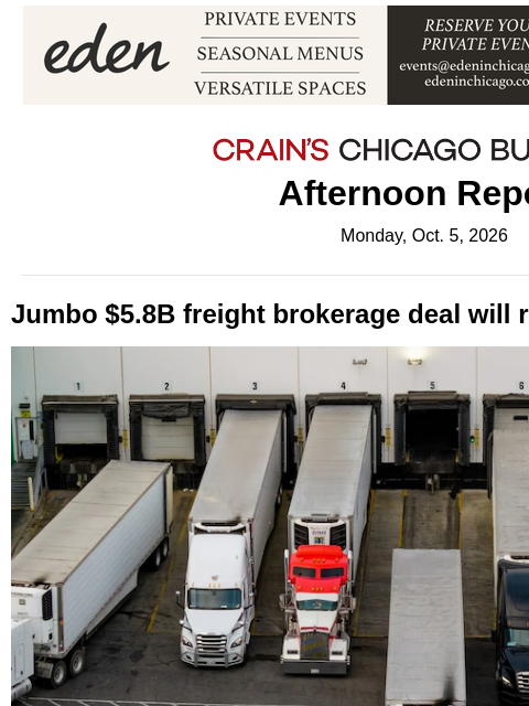 crainalerts newsletter: Freight giants' merger to ripple through Chicago
