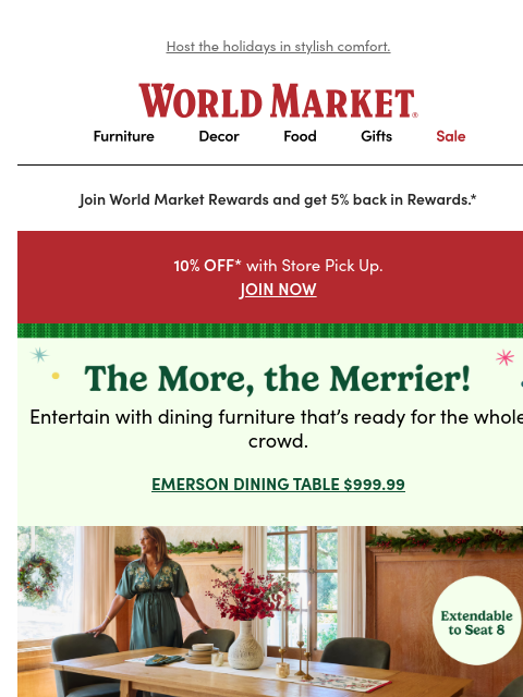 emailworldmarket newsletter: Dining furniture that fits your look and budget!