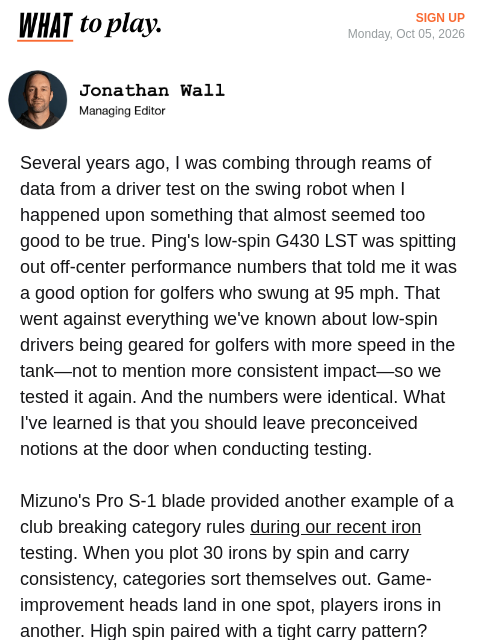 golfdigest newsletter: The blade that broke the iron rules