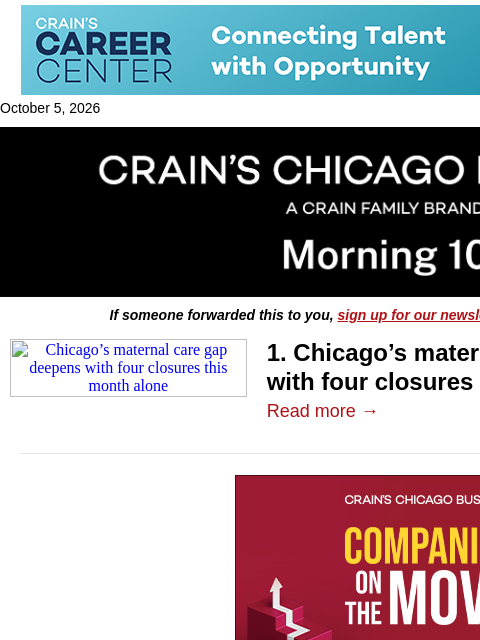 crainalerts newsletter: Chicago's maternity care retreat