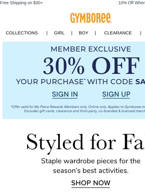 gymboree newsletter: Did Someone Say 30% Off Fall Styles?!